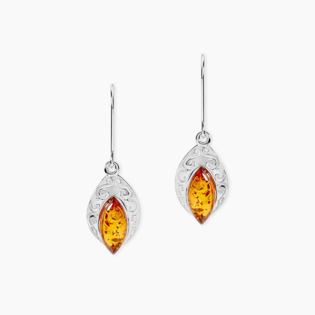Boucles D'oreilles Argent Blanc Enya Ambre - Boucles d'oreilles empierr&eacute;es Femme | Histoire d&rsquo;Or