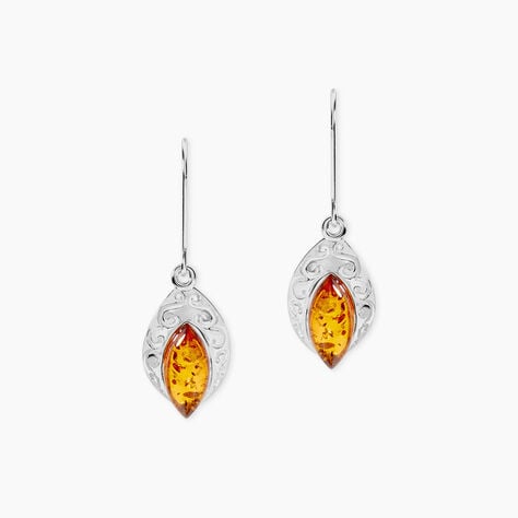 Boucles D'oreilles Argent Blanc Enya Ambre - Boucles d'oreilles empierr&eacute;es Femme | Histoire d&rsquo;Or