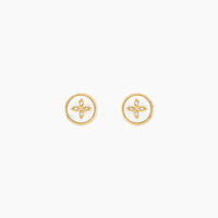 Boucles D'oreilles Puces Talisman Or Jaune Nacre Diamant