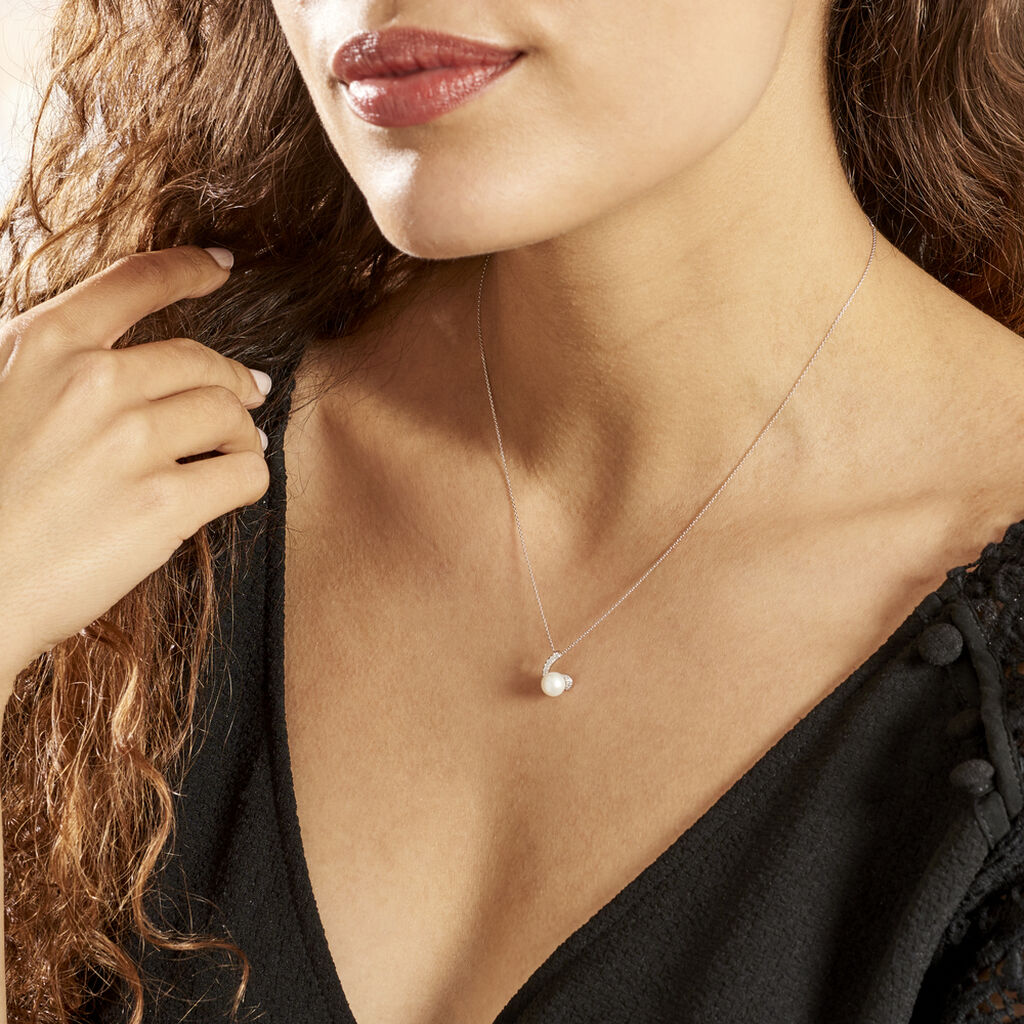 Collier Angel Or Blanc Perle De Culture Oxyde - Colliers Femme | Histoire d’Or