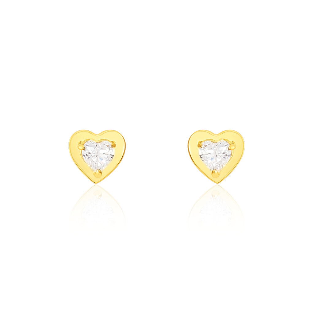 Boucles D'oreilles Puces Daria Coeur Plein Or Jaune Oxyde De Zirconium - Boucles d'Oreilles Coeur Femme | Histoire d’Or