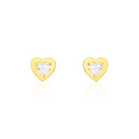 Boucles D'oreilles Puces Daria Coeur Plein Or Jaune Oxyde De Zirconium