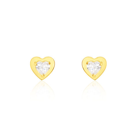 Boucles D'oreilles Puces Daria Coeur Plein Or Jaune Oxyde De Zirconium - Boucles d'Oreilles Coeur Femme | Histoire d’Or