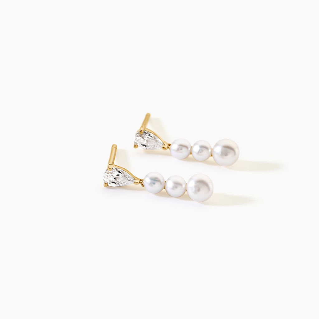 Boucles D'Oreilles Pendantes Ka&euml;la Argent Dor&eacute; A L'Or 750/1000 Perle De Culture Oxyde De Zirconium - Boucles d'oreilles pendantes Femme | Histoire d&rsquo;Or