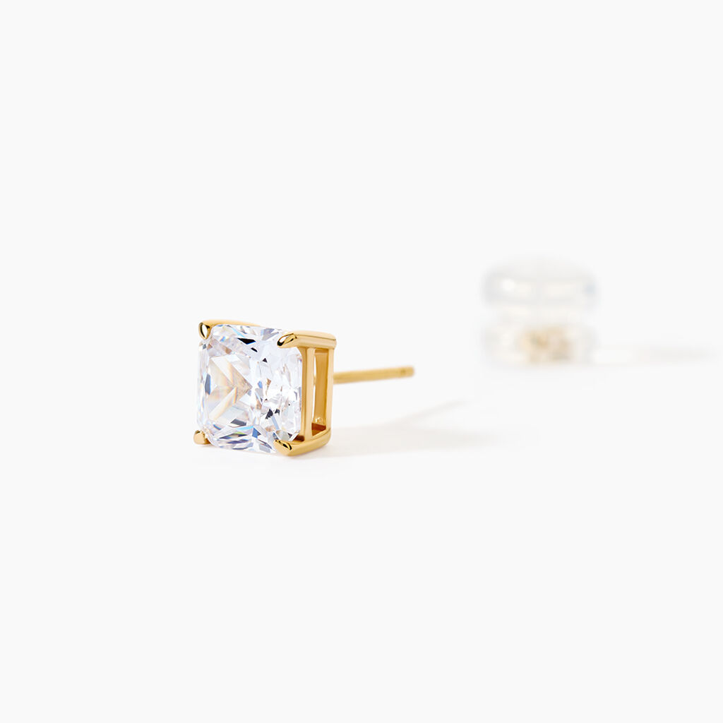 Boucles D'oreilles Puces Doreen Carre Or Jaune Oxyde De Zirconium - Clous d'oreilles Femme | Histoire d&rsquo;Or