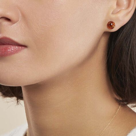 Boucles D'oreilles Puces Argent Blanc Brunhild Ambre - Boucles d'oreilles fantaisie Femme | Histoire d’Or