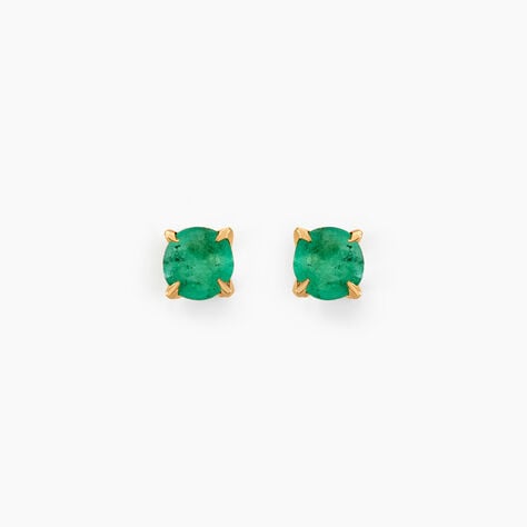Boucles D'oreilles Puces Jardin Serti Griffe Or Jaune Emeraude - Clous d'oreilles Femme | Histoire d’Or
