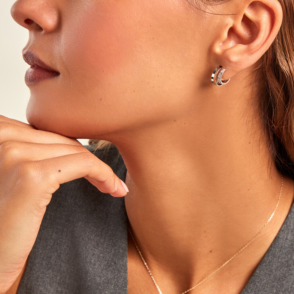 Créoles Soleïa Argent Blanc Oxyde De Zirconium - Boucles d'oreilles créoles Femme | Histoire d’Or