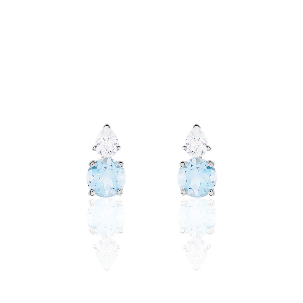 Boucles D'oreilles Puces Giana Or Blanc Topaze Et Oxyde De Zirconium - Clous d'oreilles Femme | Histoire d’Or