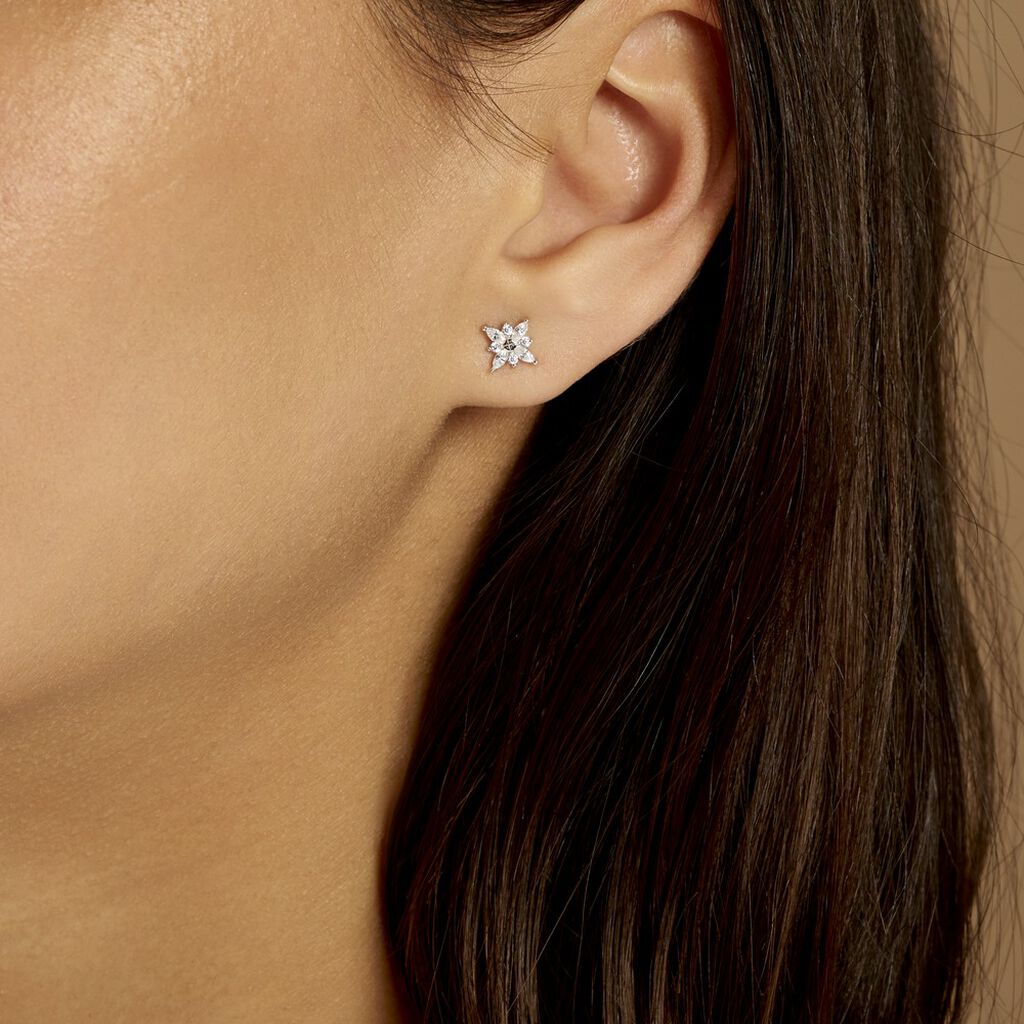 Boucles D'oreilles Puces Eclat Argent Blanc Oxyde De Zirconium - Boucles d'oreilles fantaisie Femme | Histoire d’Or