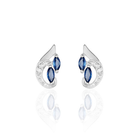 Boucles D'oreilles Puces Sakina Or Blanc Saphir Et Diamant - Clous d'oreilles Femme | Histoire d’Or