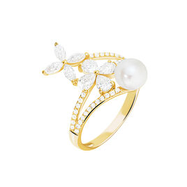 Bague Norah Or Jaune Perle De Culture Et Oxyde De Zirconium - Bagues avec pierre Femme | Histoire d’Or