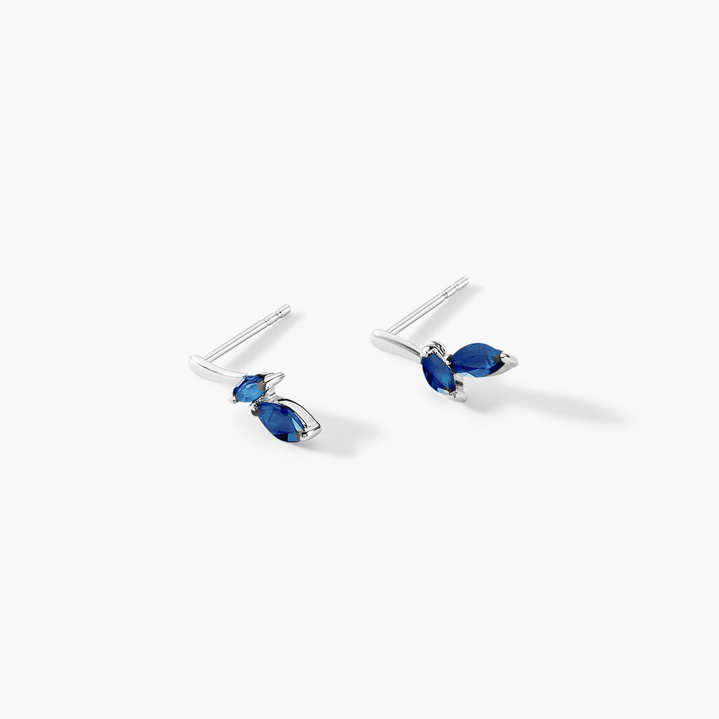 Boucles D'oreilles Pendantes Navette Or Blanc Saphir - Boucles d'oreilles pendantes Femme | Histoire d’Or