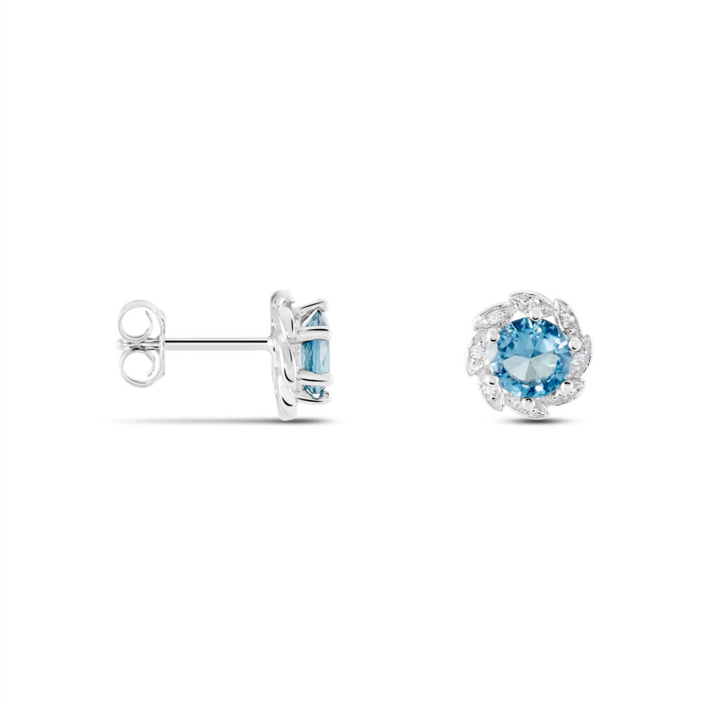 Boucles D'oreilles Puces Argent Blanc Clover Verre Oxydes De Zirconium - Boucles d'oreilles fantaisie Femme | Histoire d’Or