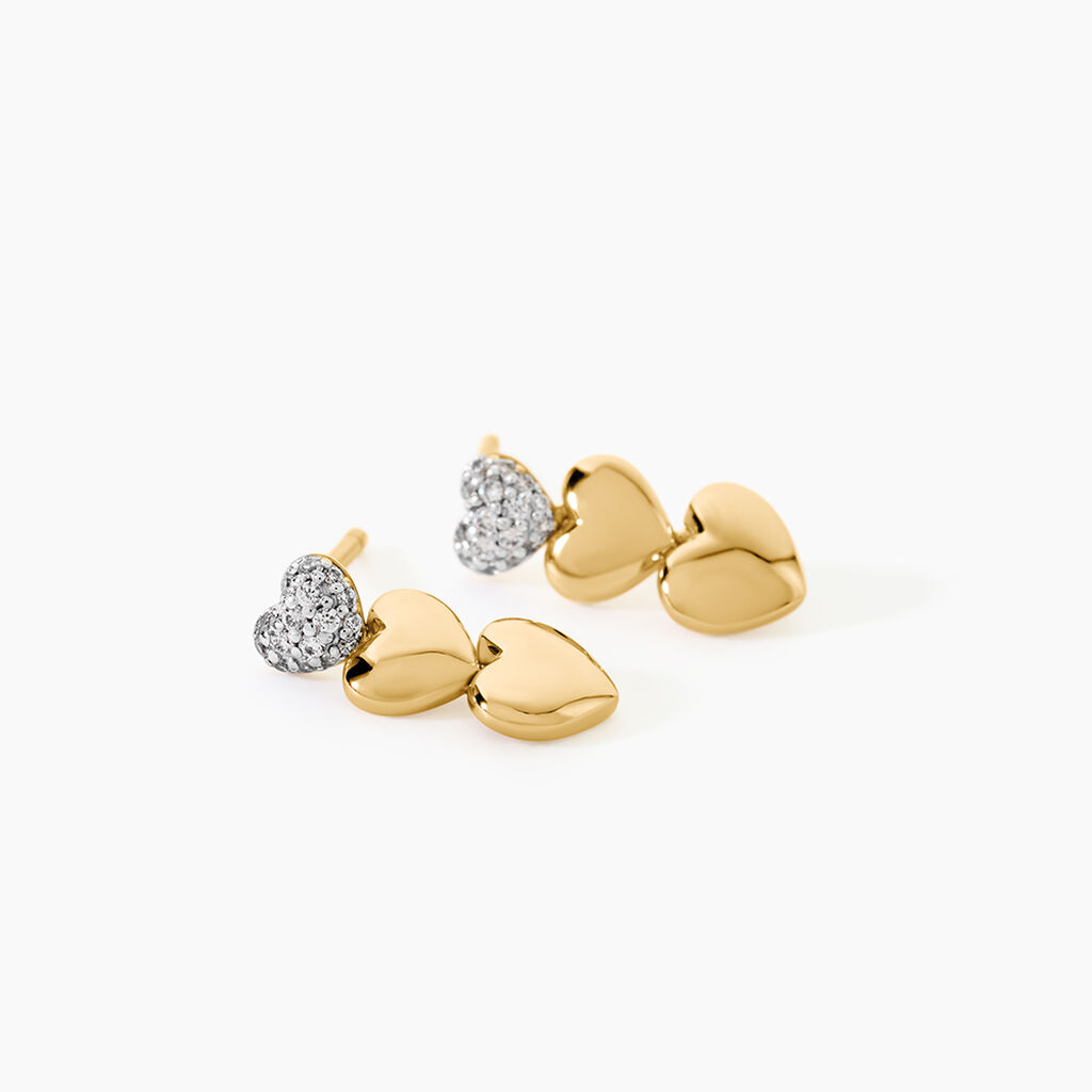 Boucles D'Oreilles Puces Minie Argent Dor&eacute; A L'Or 750/1000 Oxyde De Zirconium - Clous d'oreilles Femme | Histoire d&rsquo;Or