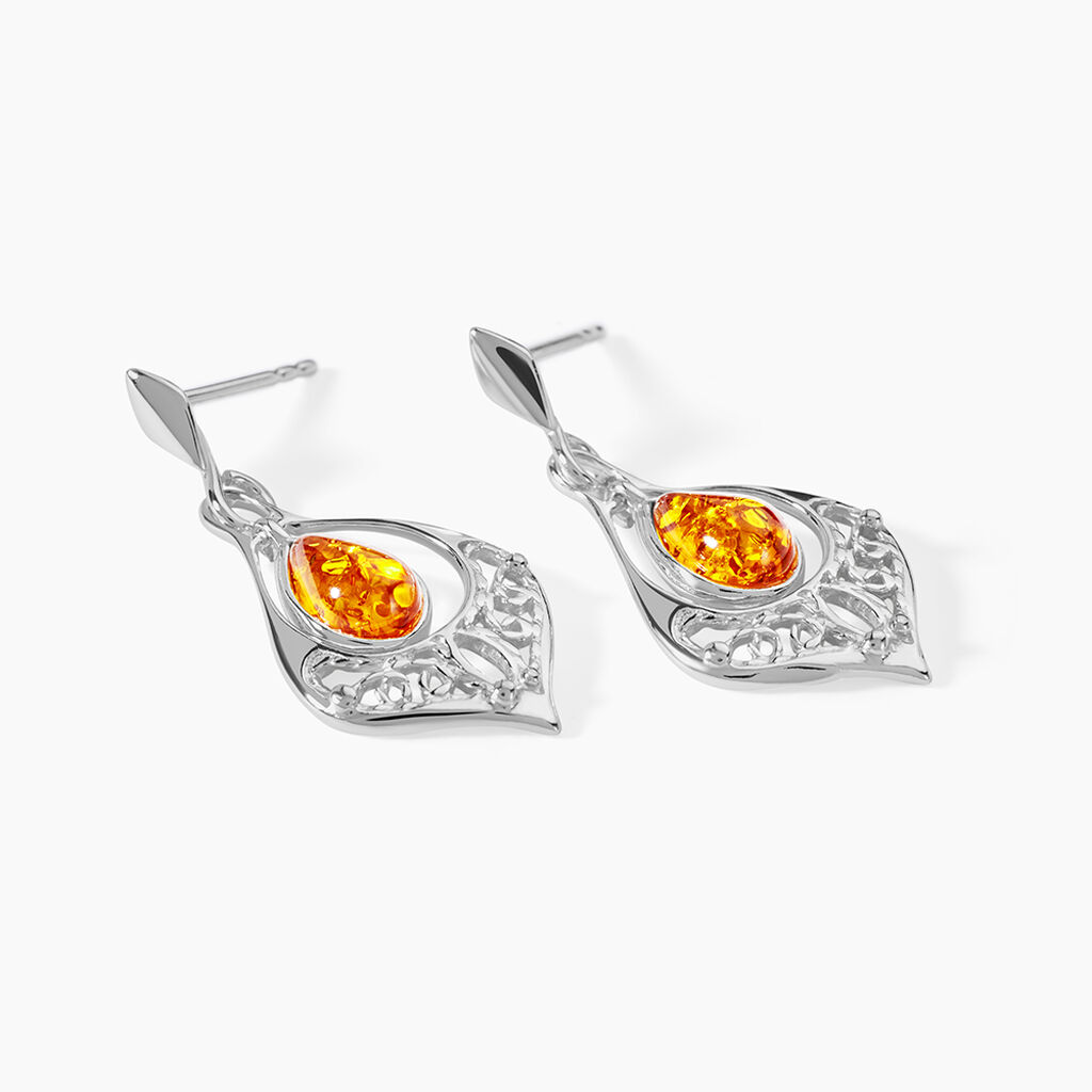 Boucles D'oreilles Pendantes Doralyn Argent Blanc Ambre - Boucles d'oreilles fantaisie Femme | Histoire d&rsquo;Or