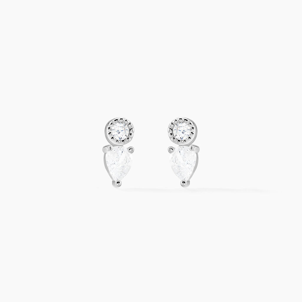 Boucles D'oreilles Puces Argent Blanc Delya Oxyde De Zirconium - Boucles d'oreilles fantaisie Femme | Histoire d’Or