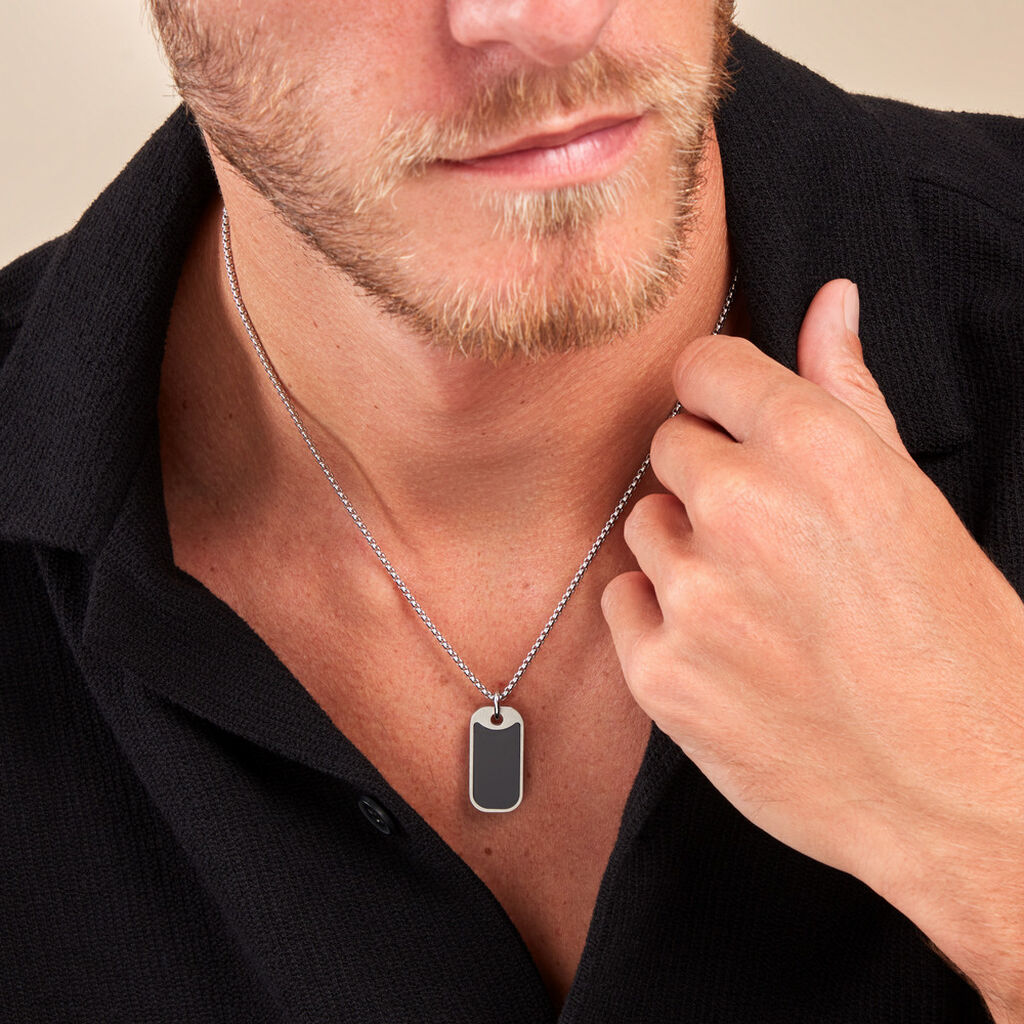Collier Serjac Acier Blanc Agate - Colliers fantaisie Homme | Histoire d’Or