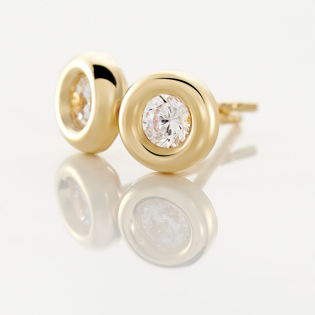 Boucles D'oreilles Puces Eden Serti Pneu Or Jaune Oxyde De Zirconium - Clous d'oreilles Femme | Histoire d’Or