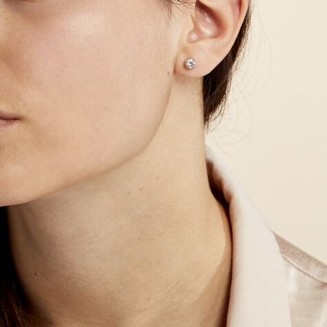 Boucles D'oreilles Puces Elda Serti Clos Or Jaune Oxyde De Zirconium - Clous d'oreilles Femme | Histoire d’Or