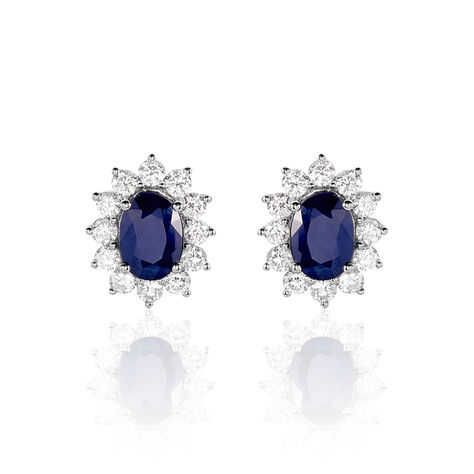 Boucles D'oreilles Or Blanc Saphir Diamants - Clous d'oreilles Femme | Histoire d&rsquo;Or