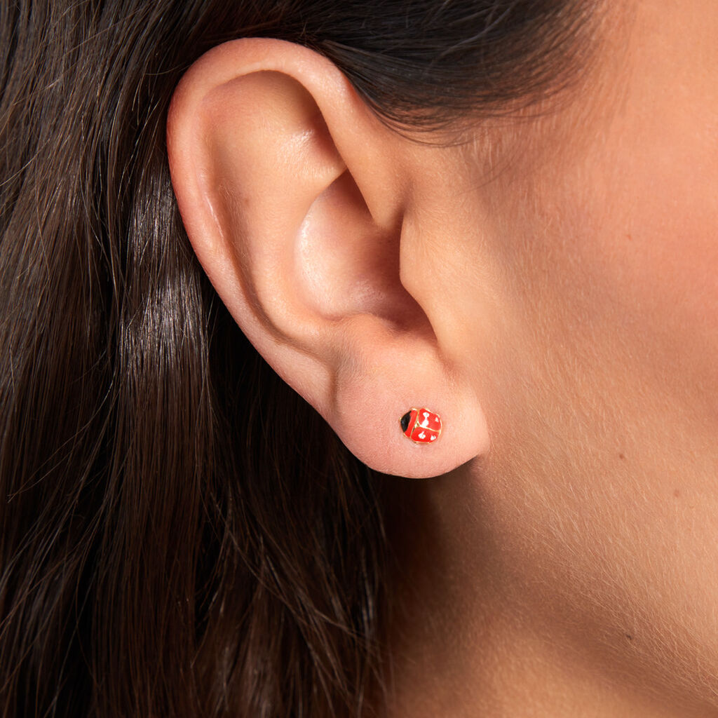 Boucles D'oreilles Puces Coccinella Or Jaune Oxyde De Zirconium - Clous d'oreilles Enfant | Histoire d’Or