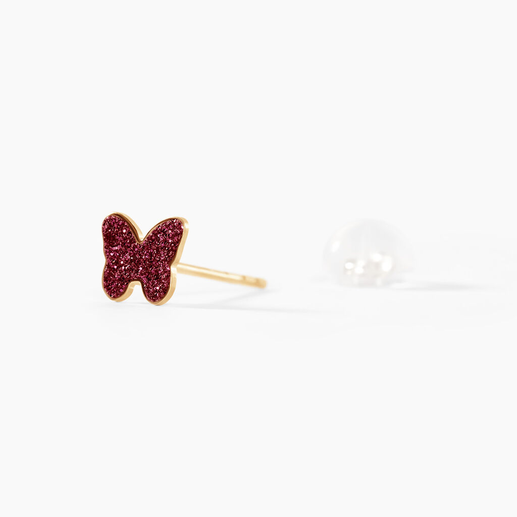 Boucles D'oreilles Puces Solena Papillon Or Jaune - Clous d'oreilles Enfant | Histoire d&rsquo;Or