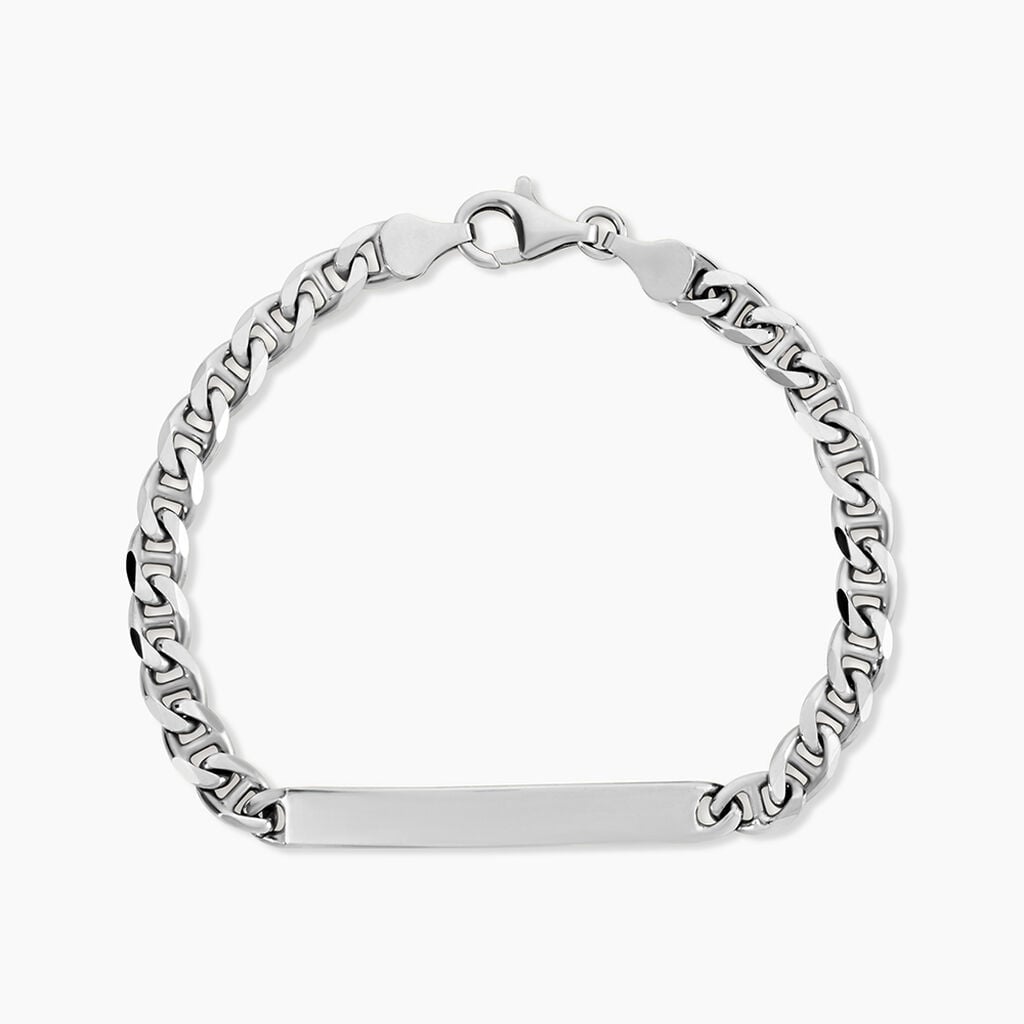 Bracelet Identit&eacute;e Bobbi Argent Blanc - Gourmettes Homme | Histoire d&rsquo;Or