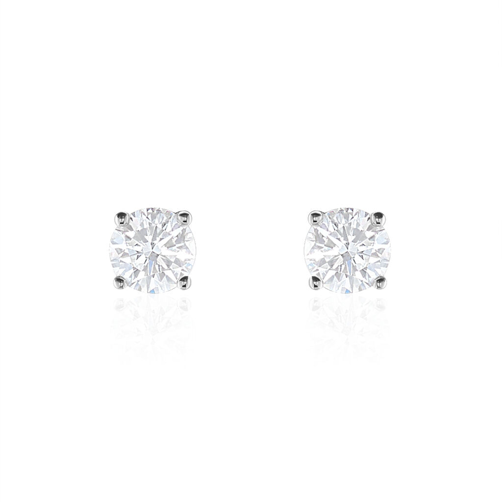 Boucles D'oreilles Puces 4 Griffes Or Blanc Diamant Synthetique - Clous d'oreilles Femme | Histoire d’Or