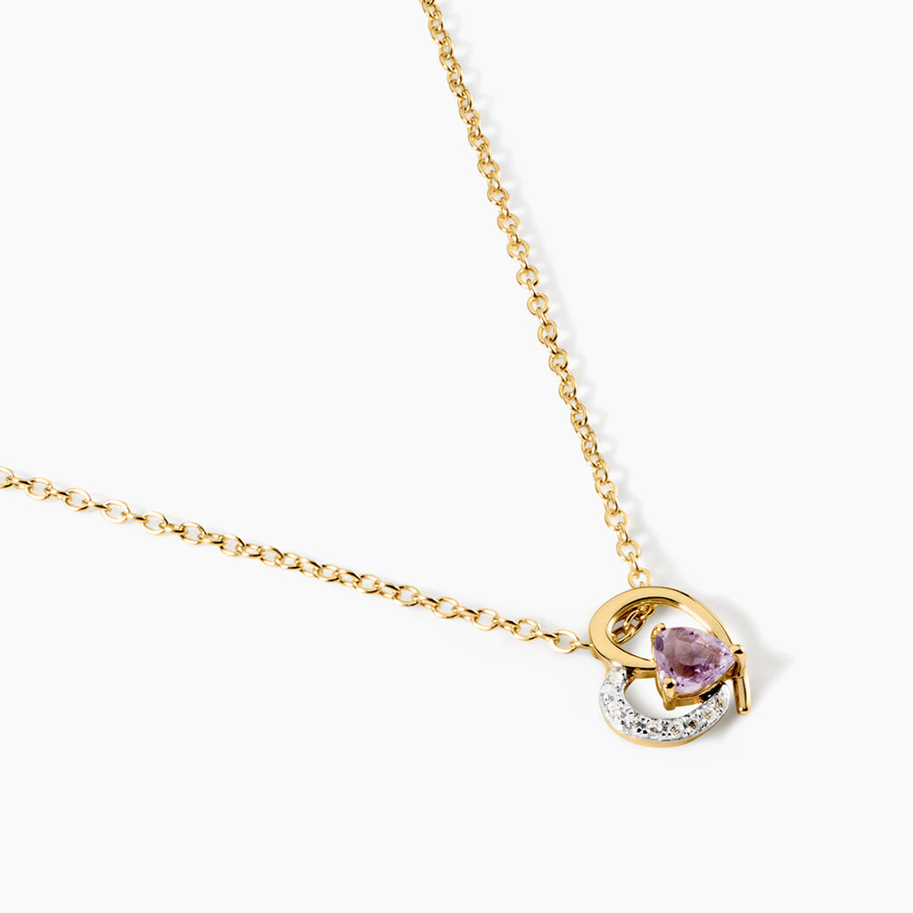 Collier Eliana Argent Dor&eacute; A L'Or 750/1000 Am&eacute;thyste Oxyde De Zirconium - Colliers pierre Femme | Histoire d&rsquo;Or