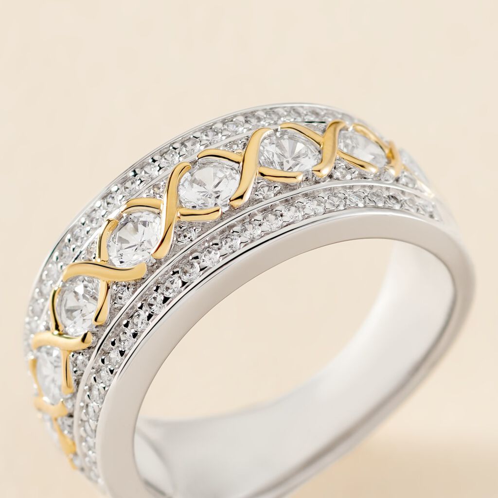 Bague Rome Argent Bicolore Oxyde De Zirconium - Bagues avec pierre Femme | Histoire d’Or