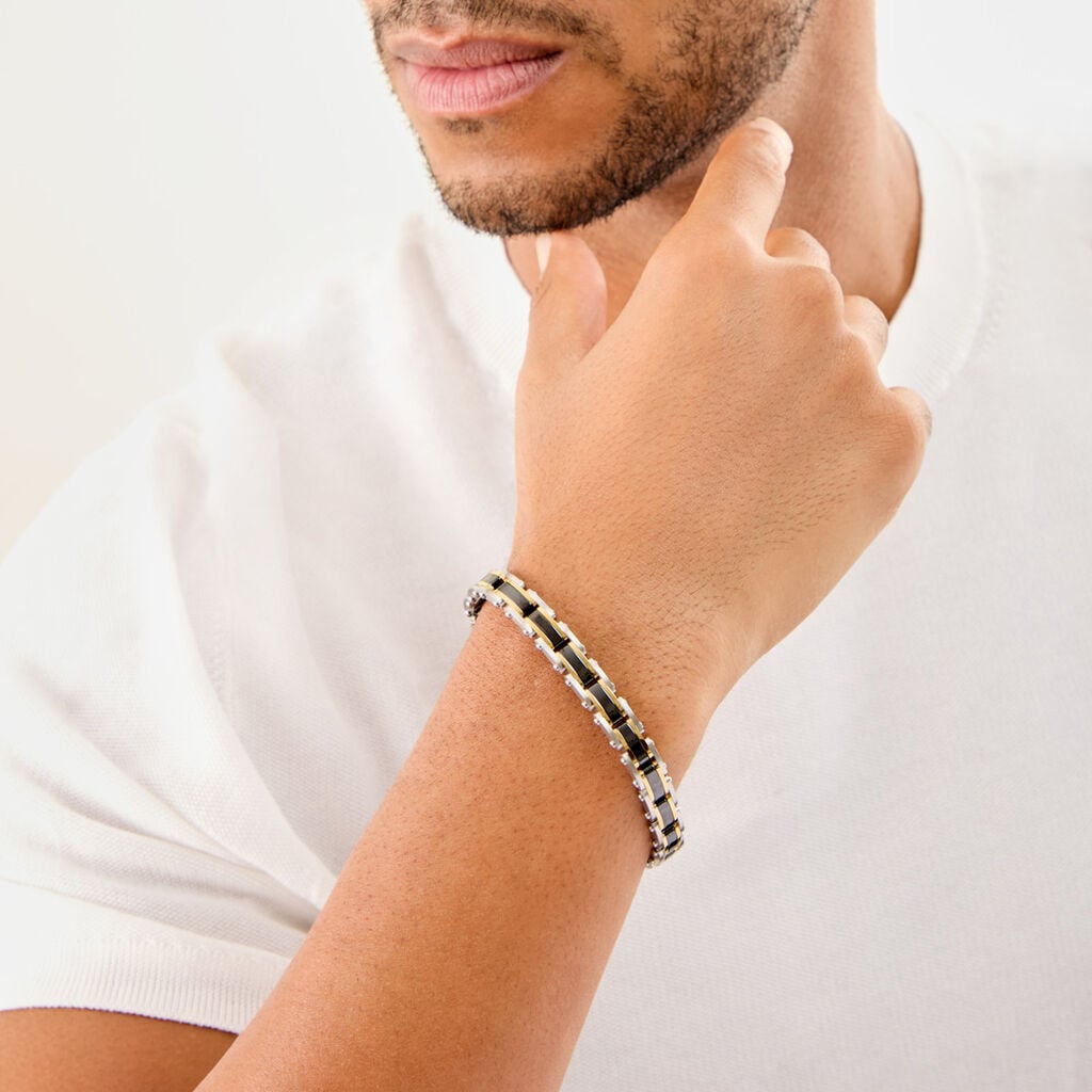 Bracelet M&eacute;tal Acier Bicolore - Bijoux sans pierre Homme | Histoire d&rsquo;Or