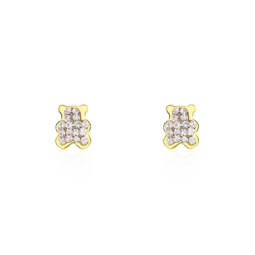 Boucles D'oreilles Puces Emerica Ours 0 Or Jaune Strass - Clous d'oreilles Enfant | Histoire d’Or