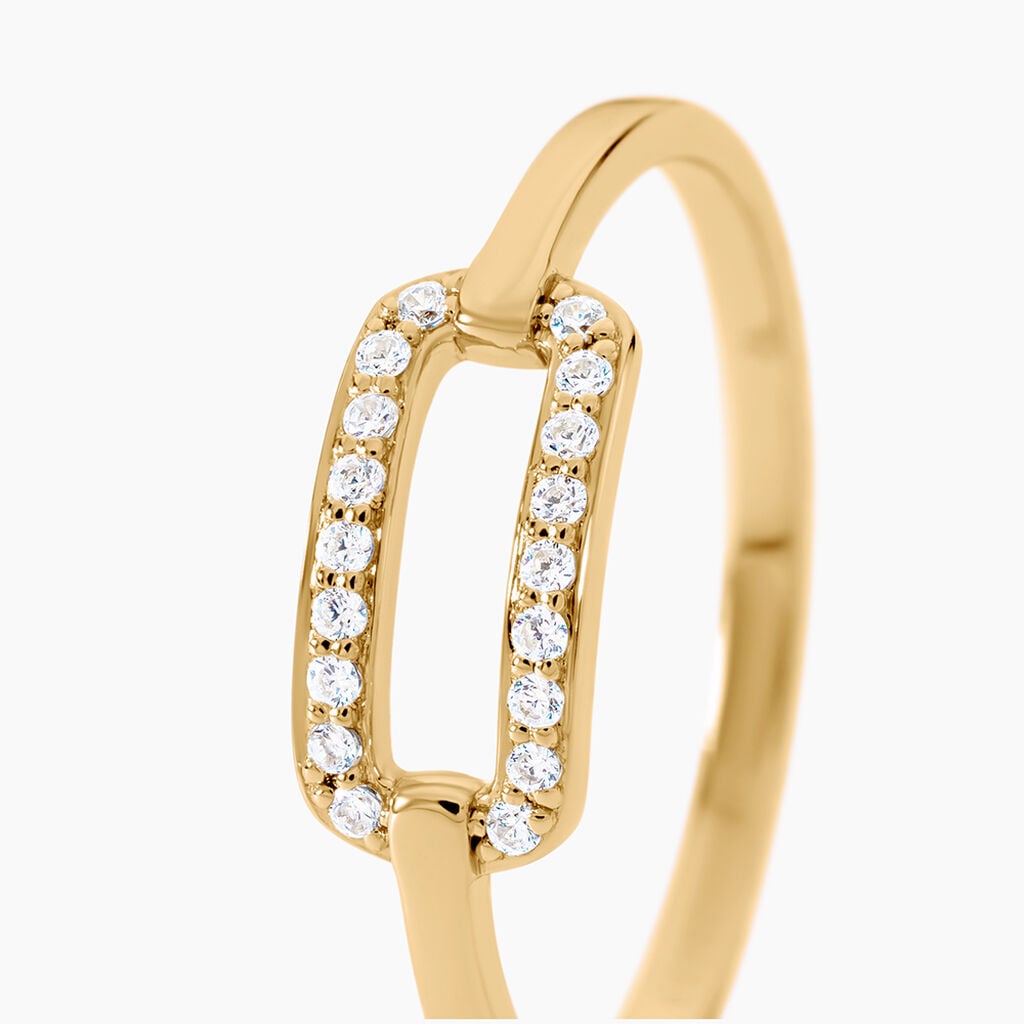 Bague Graphic Lines Argent Dor&eacute; A L'Or 750/1000 Oxyde De Zirconium - Bagues avec pierre Femme | Histoire d&rsquo;Or