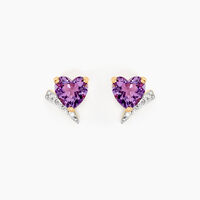 Boucles D'oreilles Puces Eva Or Jaune Amethyste Et Oxyde De Zirconium
