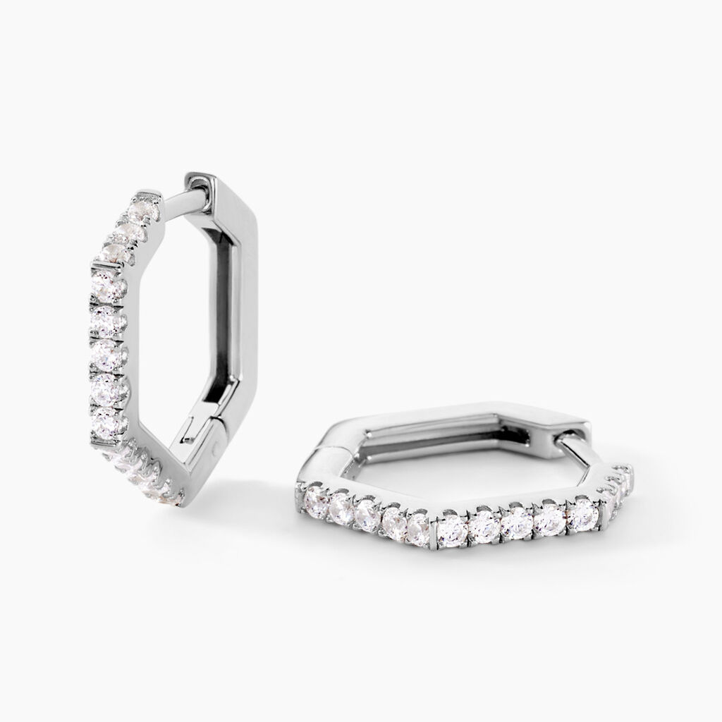 Créoles Corentine Argent Blanc Oxyde De Zirconium - Boucles d'oreilles créoles Femme | Histoire d’Or