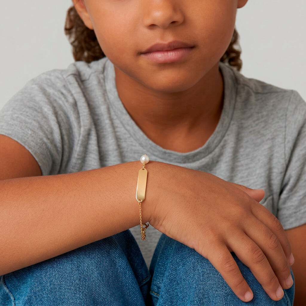 Bracelet Identit&eacute; Helee Or Jaune Perle De Culture - Bracelets Communion Enfant | Histoire d&rsquo;Or