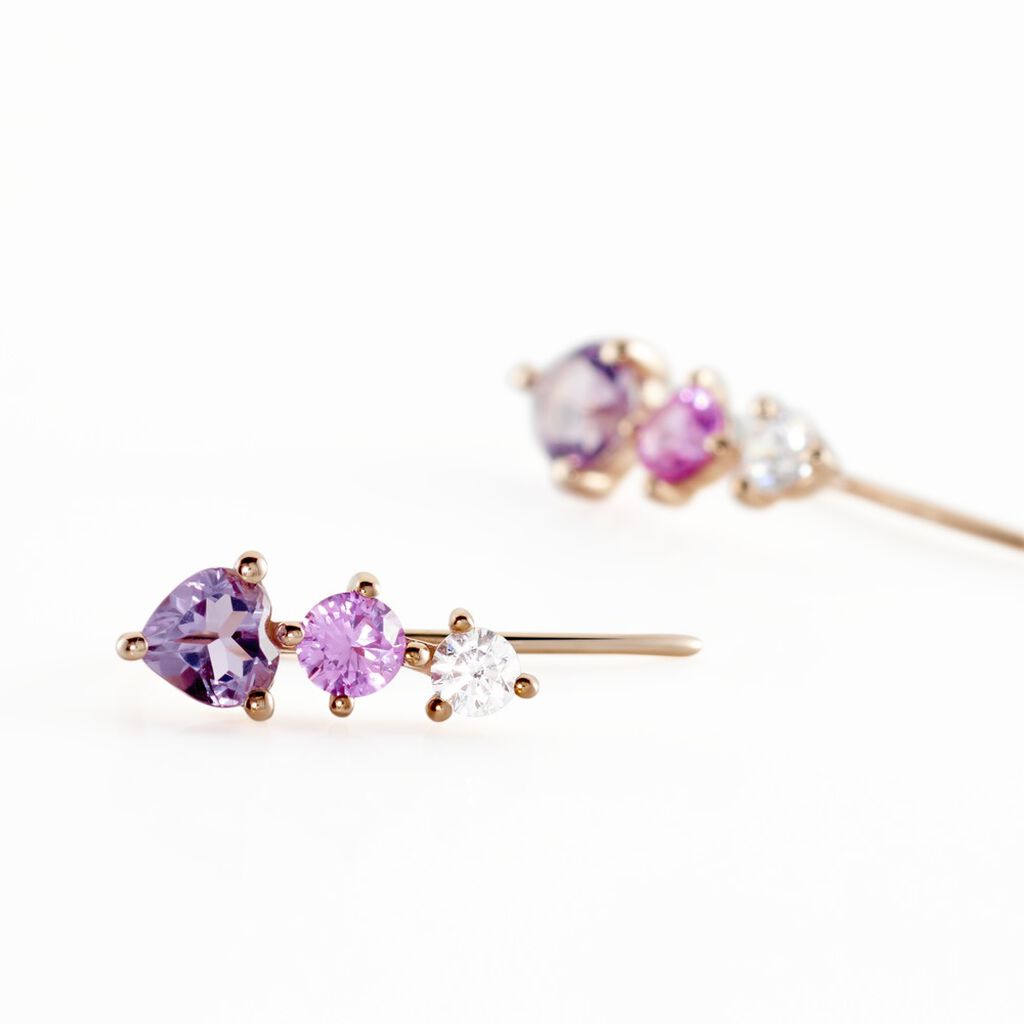 Boucles D'oreilles Lauressa Or Rose Amethyste Violet Oxyde - Clous d'oreilles Femme | Histoire d&rsquo;Or