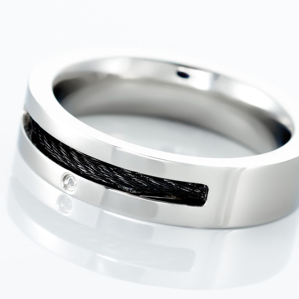 Bague Acier Blanc Stelios Diamant - Bagues solitaires Homme | Histoire d’Or