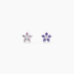 Boucles D'oreilles Puces Purple Bloom Argent Blanc Oxyde De Zirconium - Boucles d'oreilles fantaisie Femme | Histoire d&rsquo;Or
