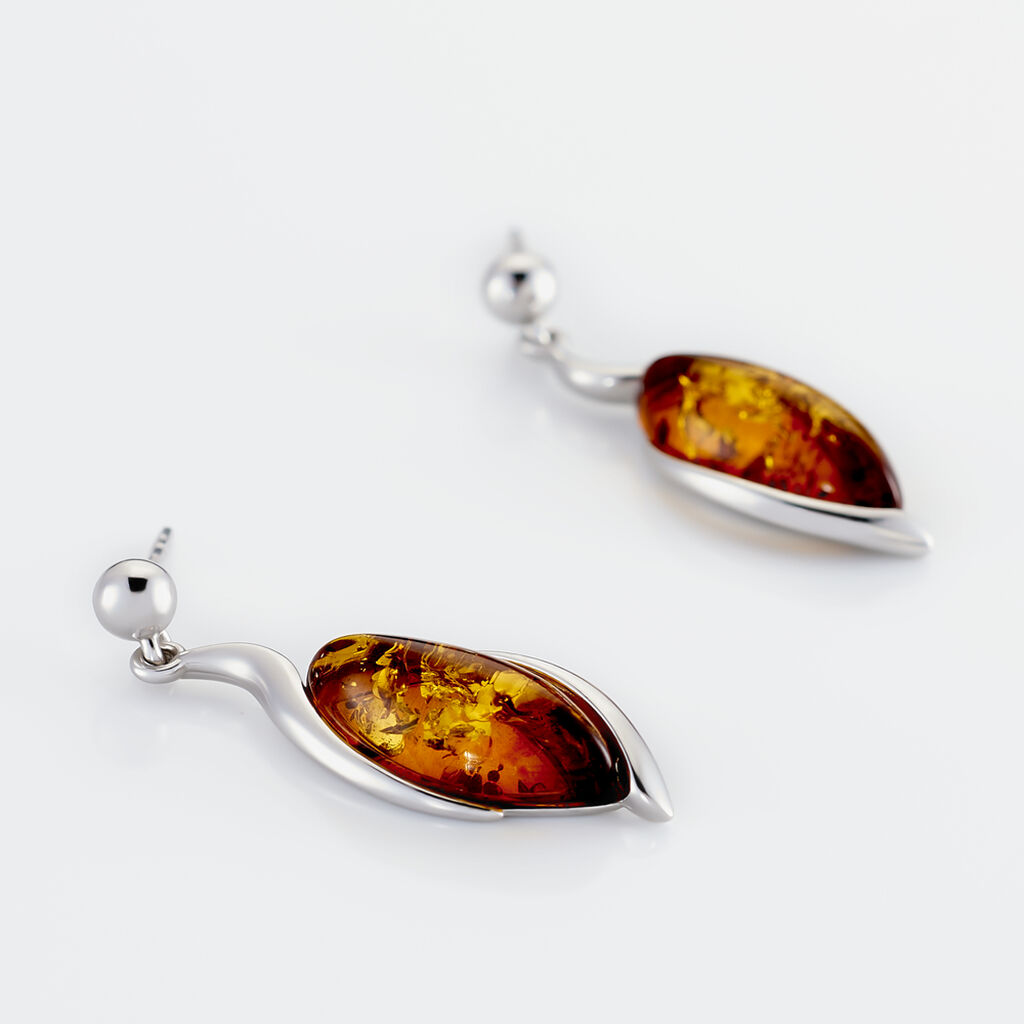 Boucles D'oreilles Pendantes Vyara Argent Blanc Ambre - Boucles d'oreilles fantaisie Femme | Histoire d&rsquo;Or