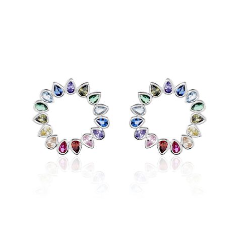 Boucles D'oreilles Puces Argent Blanc Ethem Oxydes Spinelles - Boucles d'oreilles fantaisie Femme | Histoire d’Or