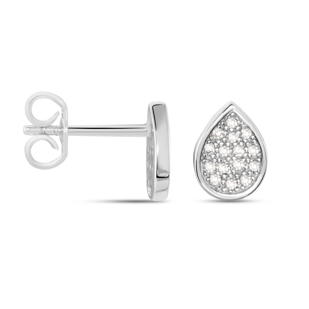 Boucles D'oreilles Puces Argent Blanc Tricoria Oxydes De Zirconium - Boucles d'oreilles fantaisie Femme | Histoire d’Or