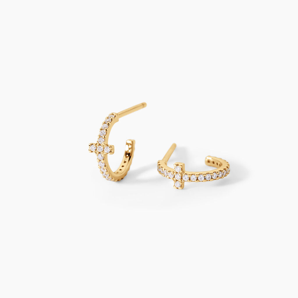 Cr&eacute;oles Like A Virgin Argent Dor&eacute; A L'Or 750/1000 Oxyde De Zirconium - Boucles d'oreilles cr&eacute;oles Femme | Histoire d&rsquo;Or