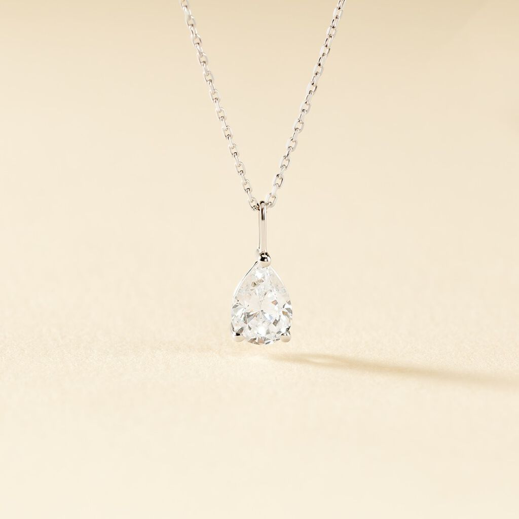 Collier Goutte Or Blanc Oxyde De Zirconium - Colliers Femme | Histoire d’Or