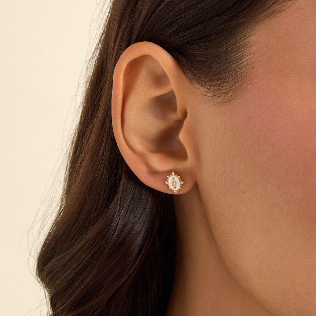 Boucles D'Oreilles Puces Fedele Argent Dor&eacute; A L'Or 750/1000 Oxyde De Zirconium - Boucles d'oreilles empierr&eacute;es Femme | Histoire d&rsquo;Or