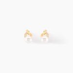 Boucles D'oreilles Puces Astragalus Or Jaune Perles De Culture - Clous d'oreilles Femme | Histoire d&rsquo;Or