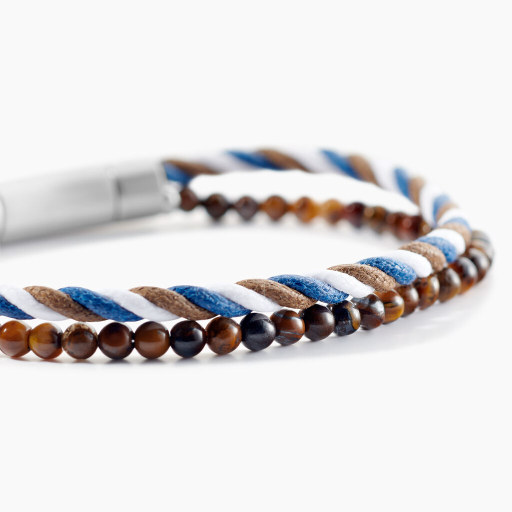 Bracelet Jourdan Renatus Acier Argenté Oeil De Tigre - Nouveautés bijoux Homme | Histoire d’Or