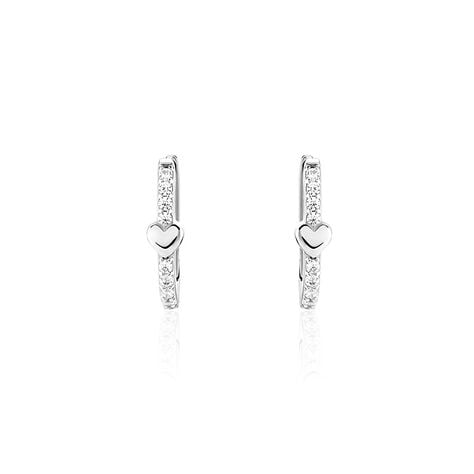 Creoles Argent Blanc Deep In Love Oxyde De Zirconium - Boucles d'oreilles cr&eacute;oles Femme | Histoire d&rsquo;Or