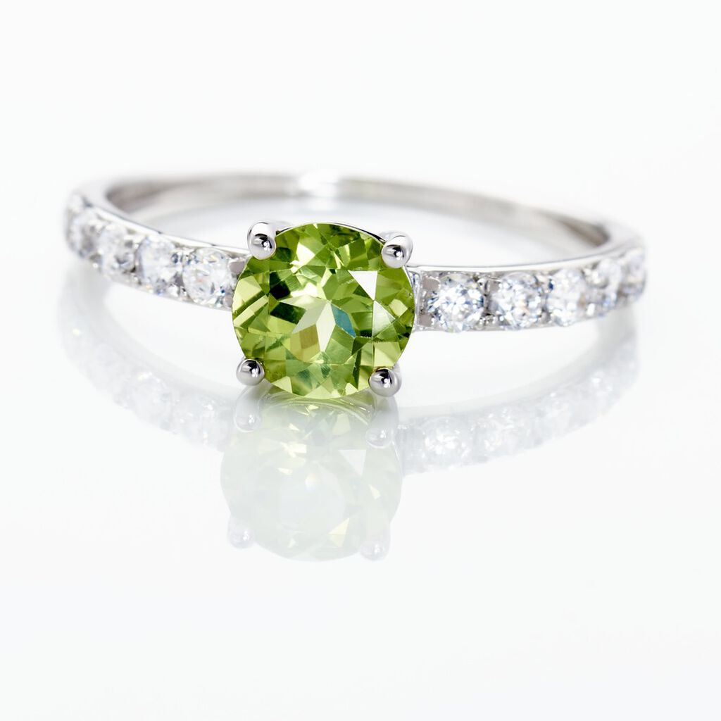 Bague Or Blanc Monroe P&eacute;ridot Oxydes De Zirconium - Bagues solitaires Femme | Histoire d&rsquo;Or